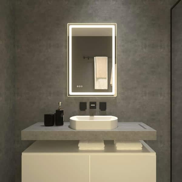 tydex Eira 24 in. W x 36 in. H Round Corner Rectangular Frameless Wall Mount LED Bathroom Vanity Mirror in Polished Crystal
