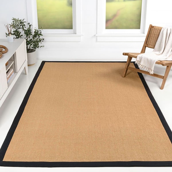 Camden Farmhouse Cottage Border Jute Natural/Black 8 ft. x 10 ft. Area Rug