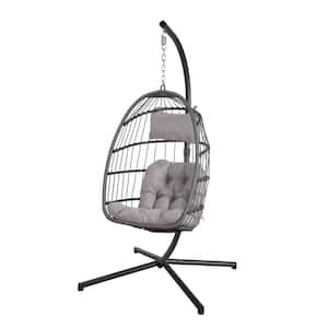 OC Orange Casual Wicker Patio Swing Egg Chair with Stand in Light Grey
