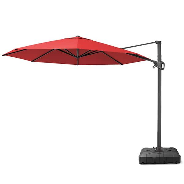 Pellebant 11.5 ft. Octagon Aluminium 360° Rotation Offset Outdoor Cantilever Patio Umbrella in Red with Fillable Base