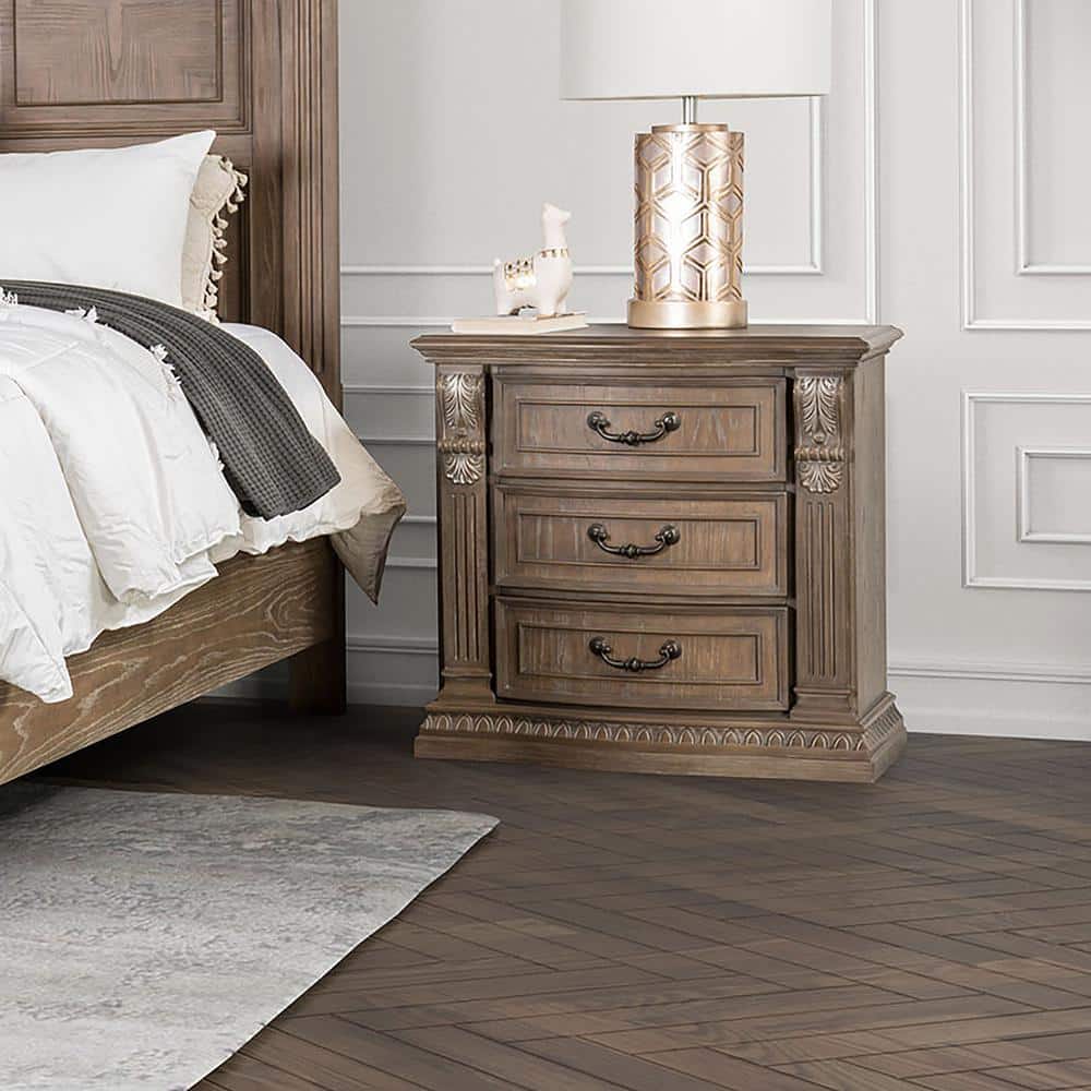 Nesi Weathered Oak 3-Drawer 31 in. W Nightstand price history on PriceWatchPro
