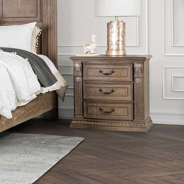 Furniture of America Nesi Weathered Oak 3-Drawer 31 in. W Nightstand