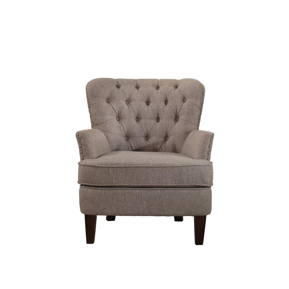 Button Tufted Taupe Accent Chair With Nailhead 92005 16tp The Home Depot
