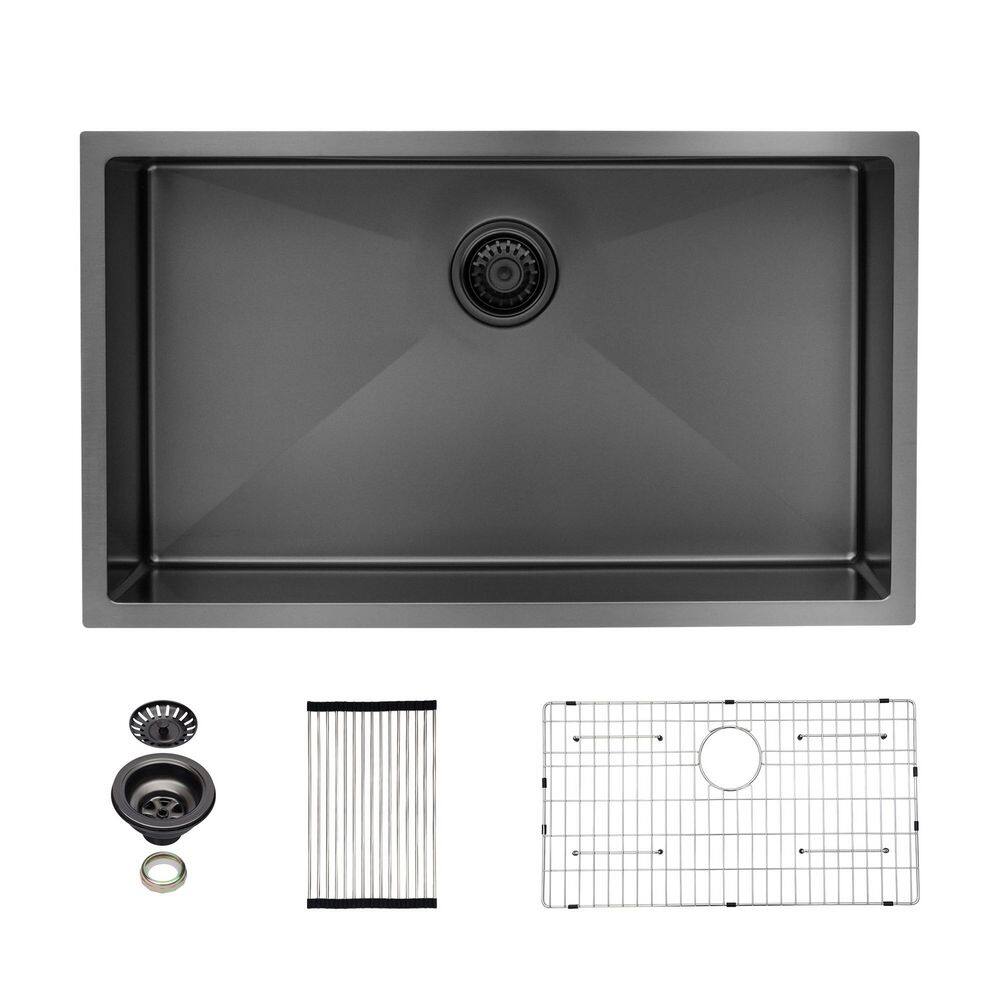 Sarlai 32 in. Undermount Single Bowl 16 Gauge Gunmetal Black