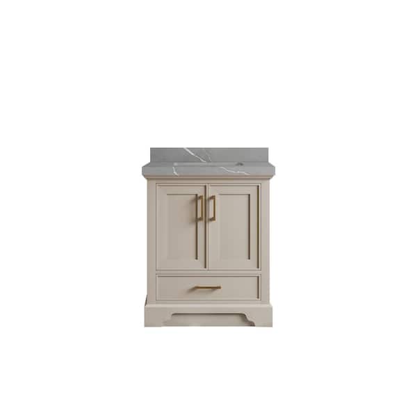 Willow Collections Charlotte 30 in. Single Sink Freestanding Fine Grain Bath Vanity with Piatra Gray Qt. Top Unassembled