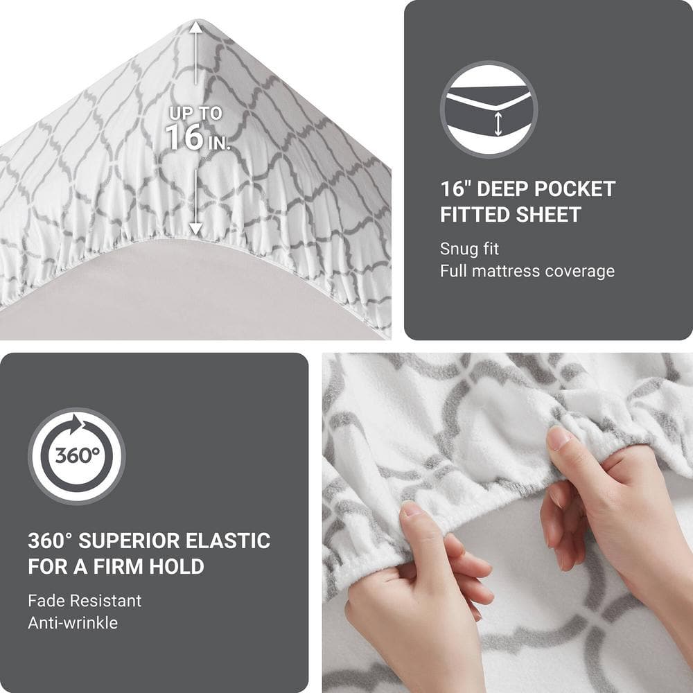 Twin Grey Geo Microfiber Flannel Sheet Set