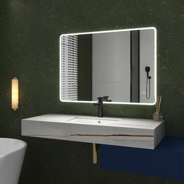 FAMYYT 40 in. W x 28 in. H Rectangular Frameless Anti-Fog LED Light Vertical/Horizontal Wall Bathroom Vanity Mirror in Silver