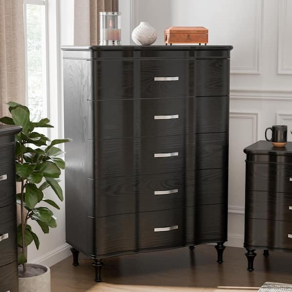 Furniture of America Seabliss Glam Black 5 Drawer 36 in. Wide Serpentine Chest of Drawers
