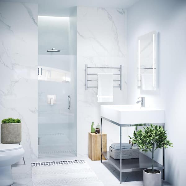 Passion Series 30 in. x 72 in. H Hinged Frameless Shower Door in Chrome with Tsunami Guard Tempered Glass and Handle
