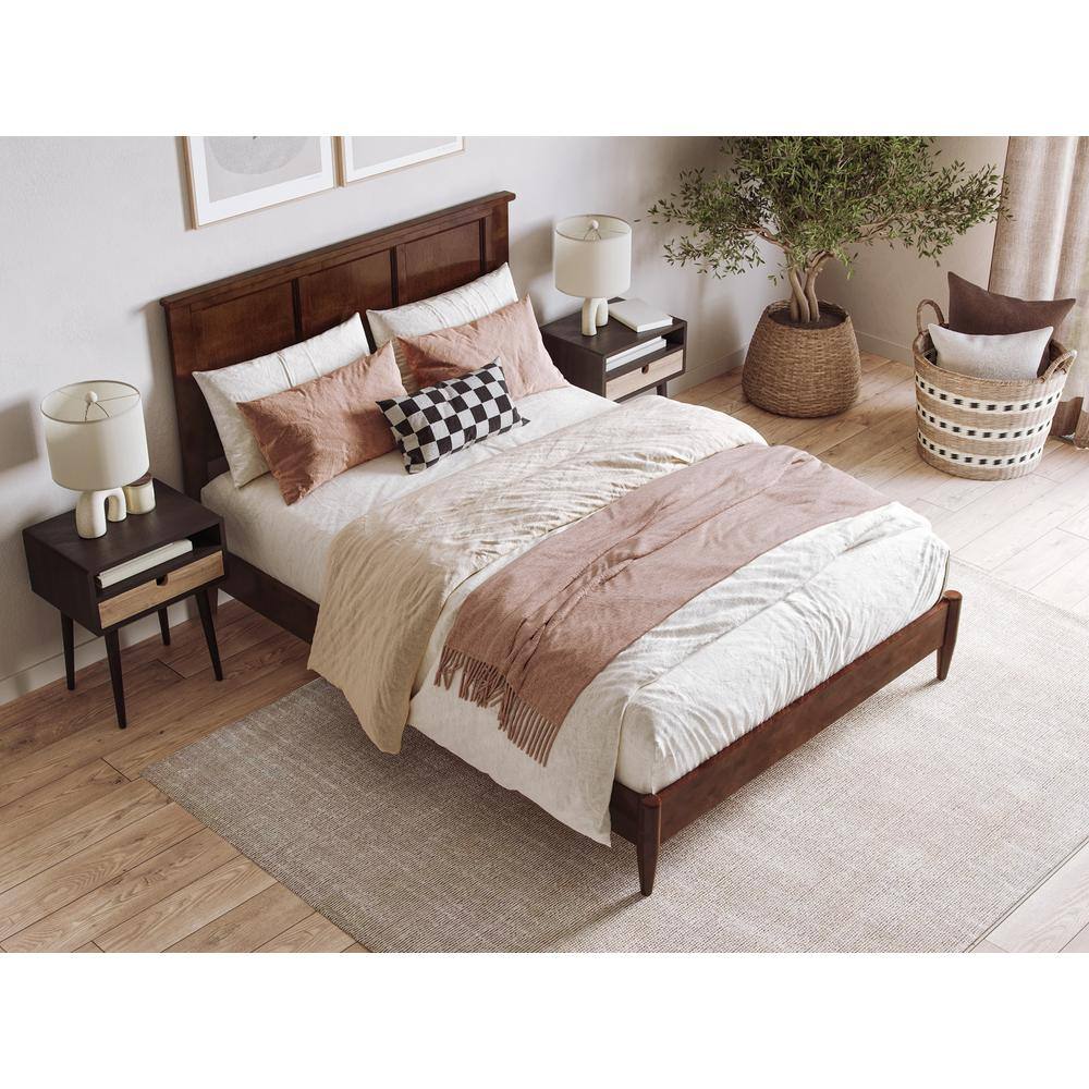 Charlotte Full Walnut Solid Wood Platform Bed with Headboard