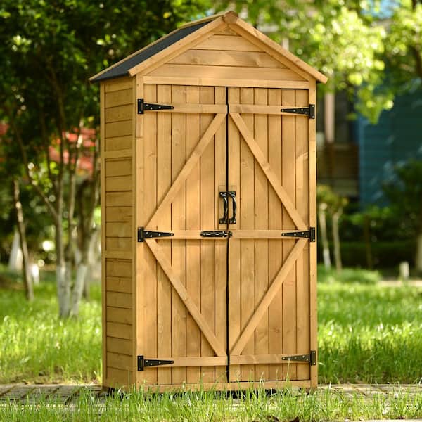 Unbranded 35.4 in. W x 22.4 in. D x 69.3 in. H Brown Wood Outdoor Storage Cabinet