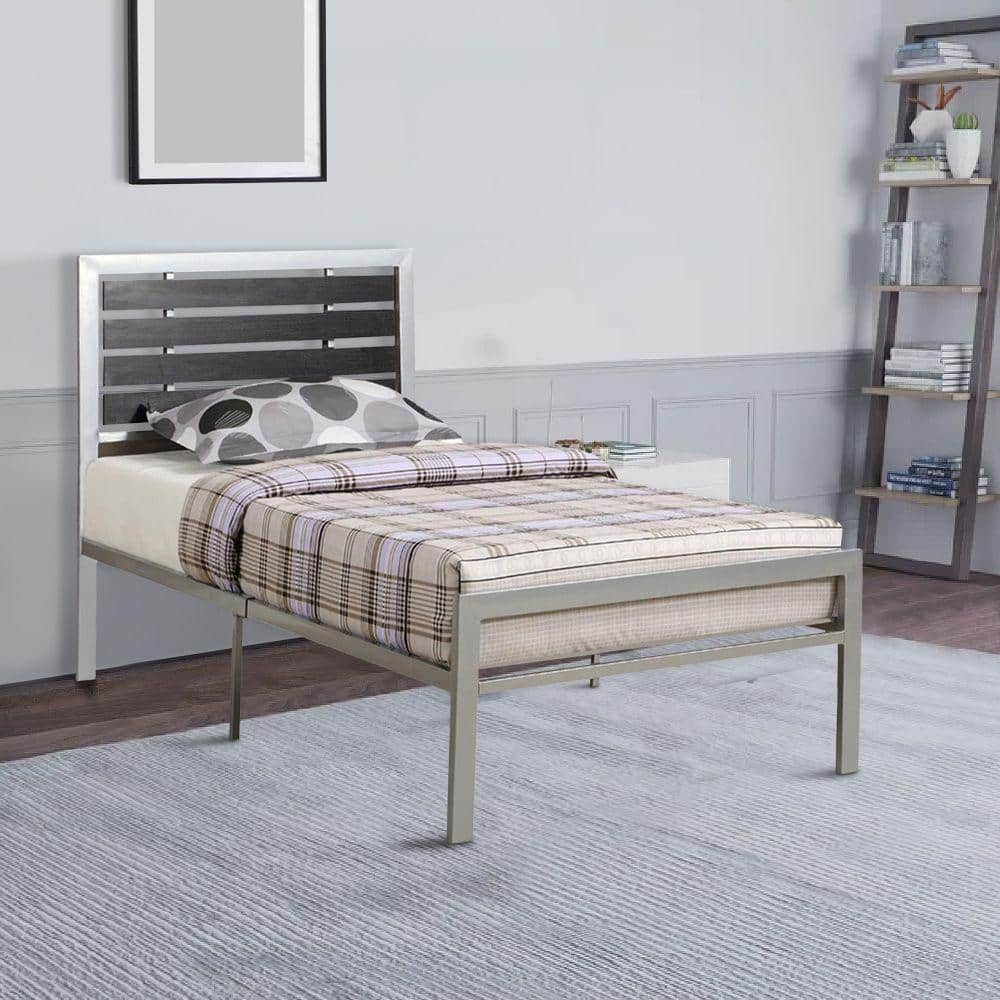 Benjara Silver And Black Wooden Frame Full Platform Bed With Black Wood ...