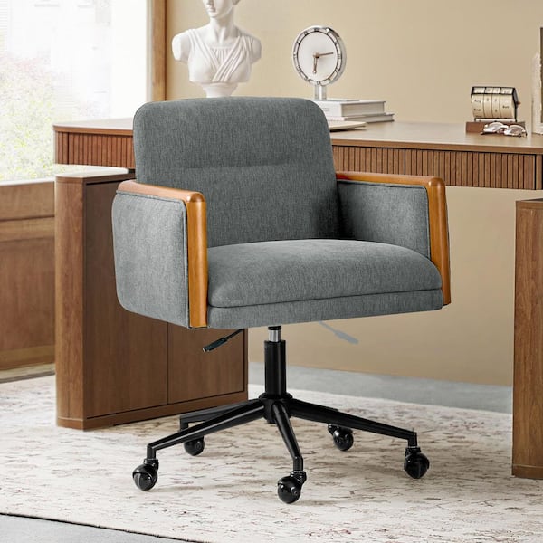 MARTHA STEWART Zaya Faux Leather Swivel Office Chair in Saddle