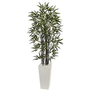 5.5 ft. Black Bamboo Artificial Tree in White Tower Planter