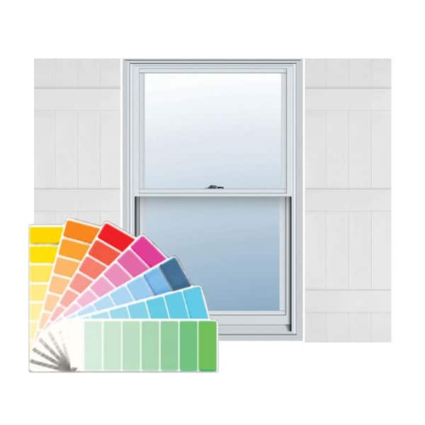 Ekena Millwork 14 in. x 78 in. Lifetime Vinyl Custom Four Board Joined Board and Batten Shutters Pair Paintable