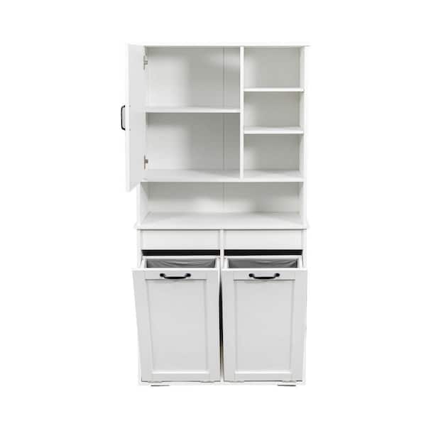 White 63 in. H MDF Modern Rectangle Laundry Room Hamper w/Shelf
