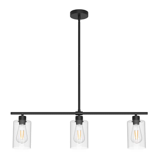 Briignite 60-Watt 3-Light Black Kitchen lsland Linear Pendant Mini Pendant Light with Clear Glass Shades and LED