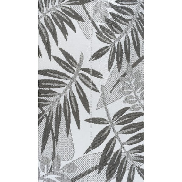Wilde Classic Botanical Foldable Waterproof Reversible Plastic Straw Gray/White 8 ft. x 10 ft. Outdoor Area Rug
