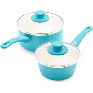 4-Piece Aluminum Ceramic Nonstick 1 qt. and 2 qt. Sauce Pan Set in Hibiscus with Glass Lids and Soft Grip Handles