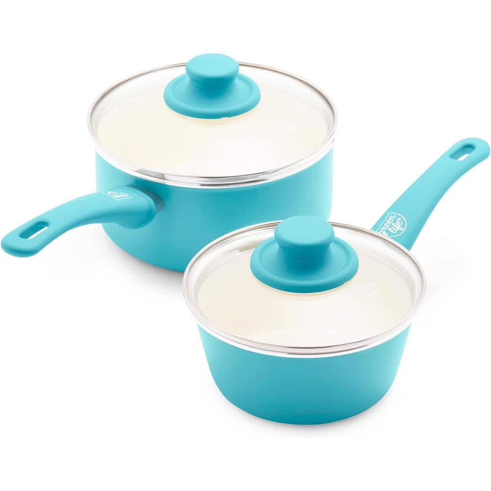 4-Piece Aluminum Ceramic Nonstick 1 qt. and 2 Qt. Saucepan Set in Hibiscus 