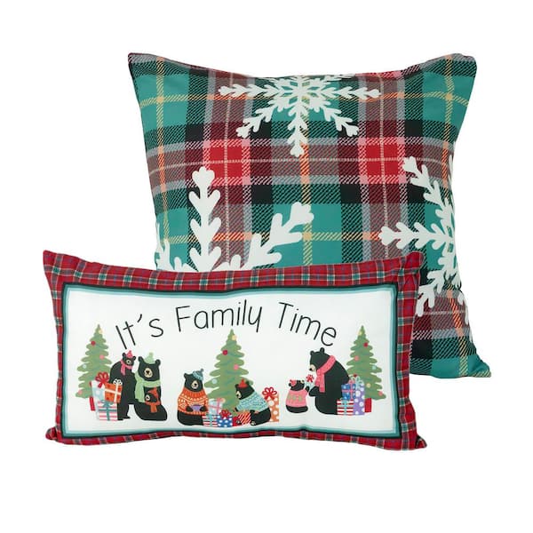 Holiday Love Red and Green 2-Pieces Polyester Decor Pillow Set 18 in. x 18 in. and 12 in. x 22 in.