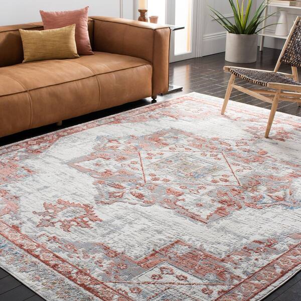 Shivan 7 ft. x 7 ft. Ivory/Rust Medallion Distressed Square Area Rug