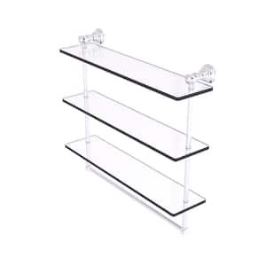 Carolina Collection 22 in. W x 19.7 in. H  x 5.54 in. D Glass Rectangular Shelf in Satin Chrome with Towel Bar