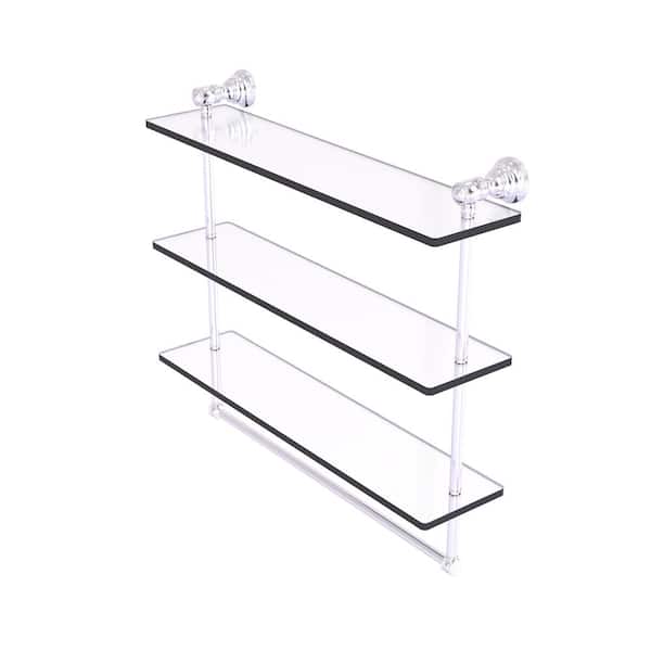 Allied Brass Carolina Collection 22 in. W x 19.7 in. H  x 5.54 in. D Glass Rectangular Shelf in Satin Chrome with Towel Bar