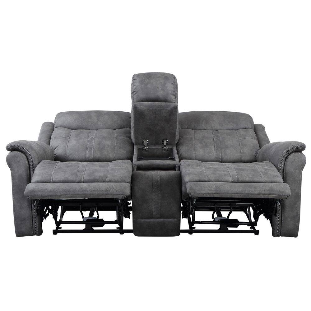 Gray Faux Suede Power Reclining Loveseat with Storage