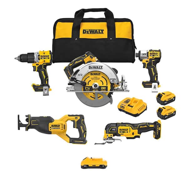 20V Lithium-Ion Cordless 5-Tool Combo Kit with (2) 5.0 Ah Battery Packs, 3. 0Ah Battery and Charger