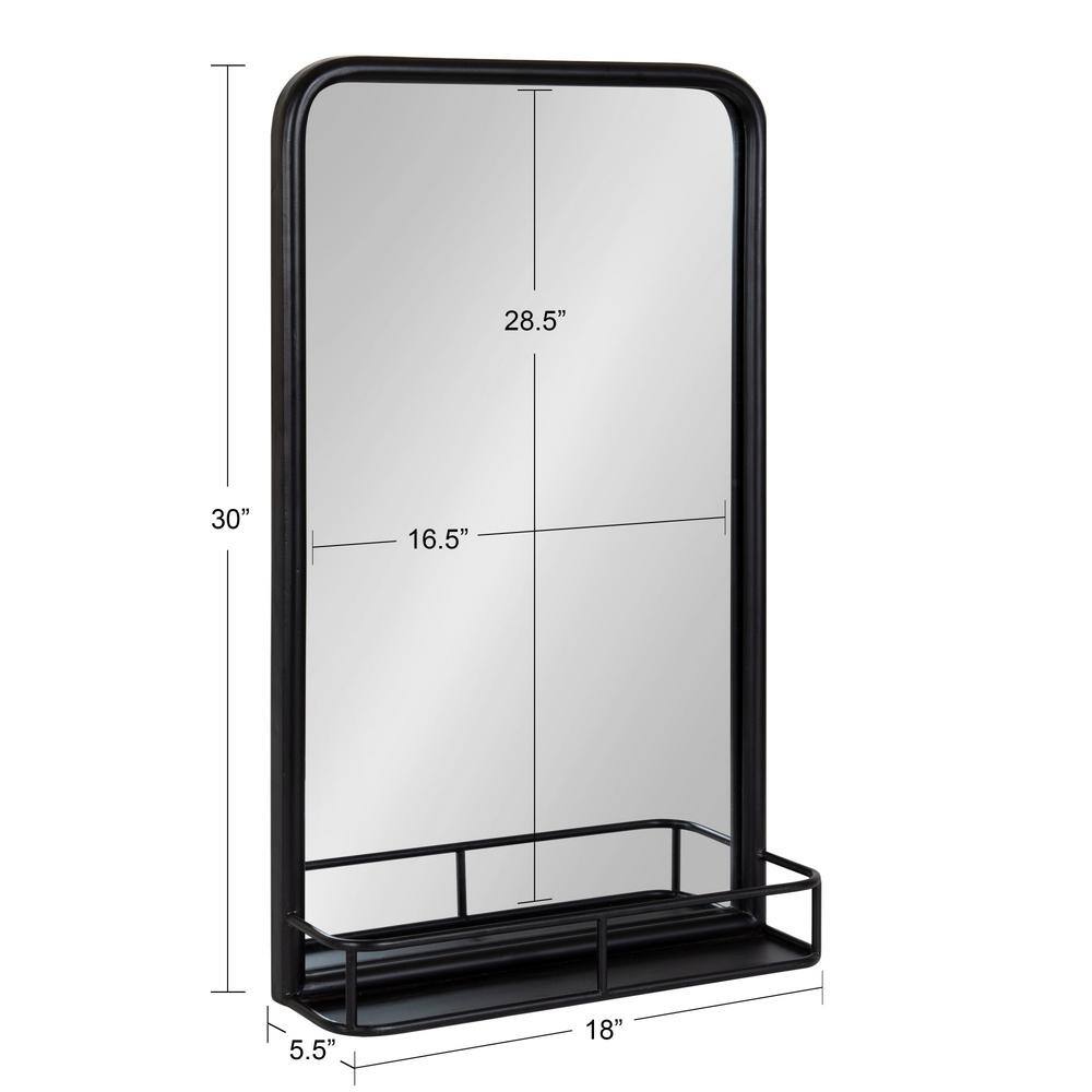 Estero 18x30 Black Metal-Forged Radius Rectangle Wall Mirror with Shelf