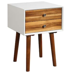 2-Drawer Brown Square Nightstand End Table 16 in. L x 16 in. W x 23.5 in. H
