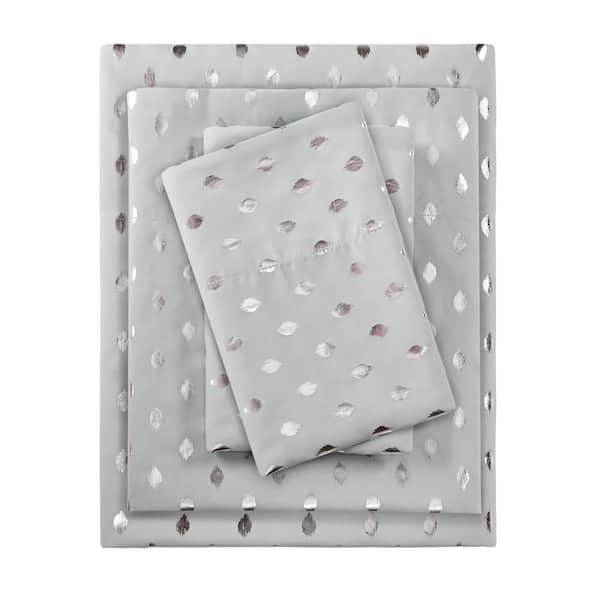 Metallic Dot 3-Piece Grey/Silver Microfiber Twin Printed Sheet Set