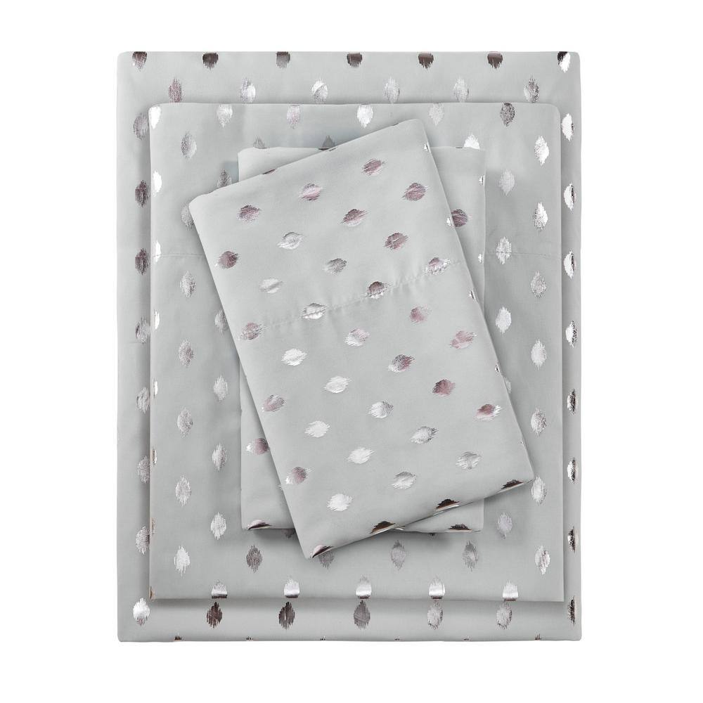 Silver Metallic Dot Twin XL Microfiber Sheet Set