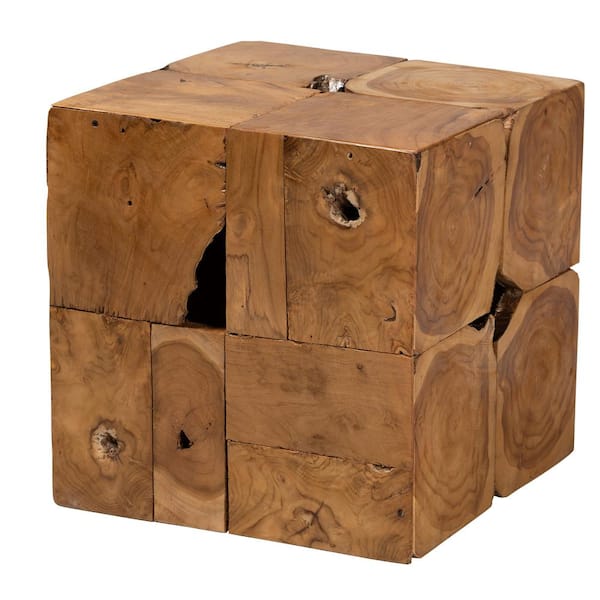 bali & pari Eldora 17 in. Natural Brown Square Teak Wood End Table