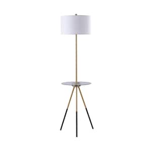 62.5 in. H Gold Floor Lamp with Glass Table Tripod Legs