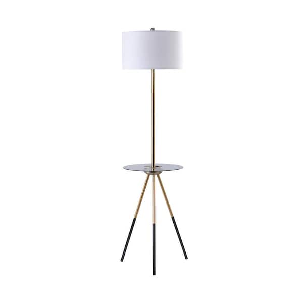 Teamson Home 62.5 in. H Myra Tripod Mid-Century Modern Floor Lamp with Glass Table, Gold/Black
