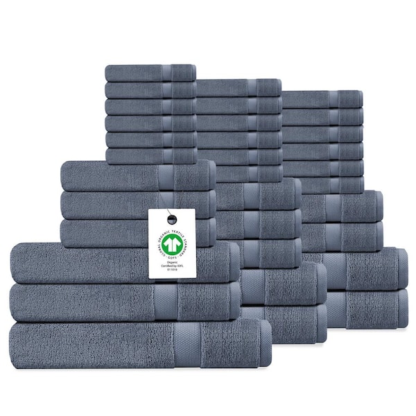 Delara Delara Mineral Blue Solid 100% Organic Cotton Luxuriously Plush Towel Set 33-Pieces