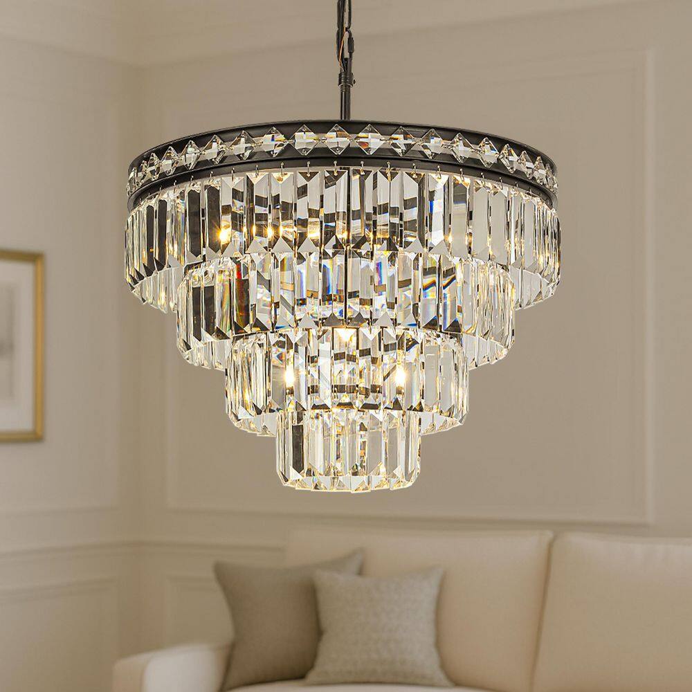 Modern W18 in. 4-Light Classic Matte Black Crystal Chandelier with Tiered Crystal Pendant Light For Dining Room price history on PriceWatchPro
