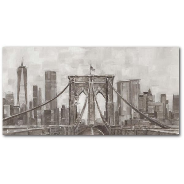 Charcoal Brooklyn Bridge I 12 in. x 24 in. Gallery-Wrapped Canvas Wall Art