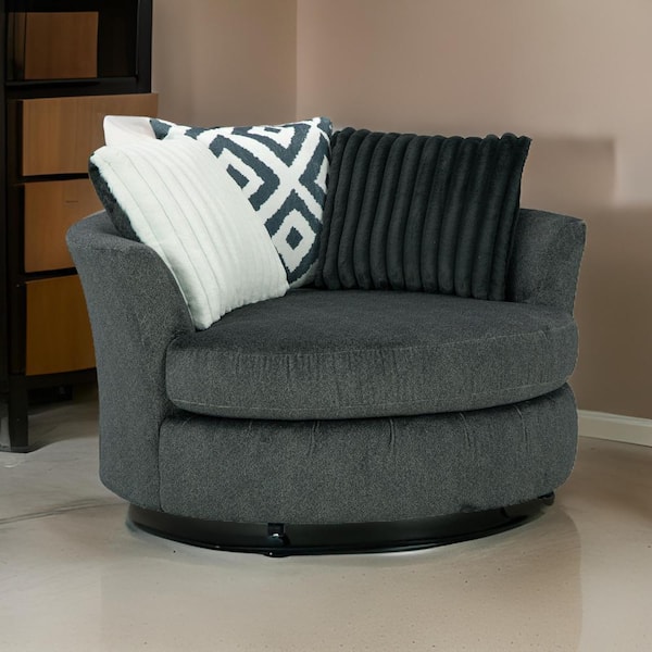 Benjara Laila Multicolour Chenille Side Chair with 3 Throw Pillows and Round Back