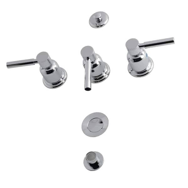 Kingston Brass Concord 3-Handle Bidet Faucet with Brass Pop-Up in Polished Chrome