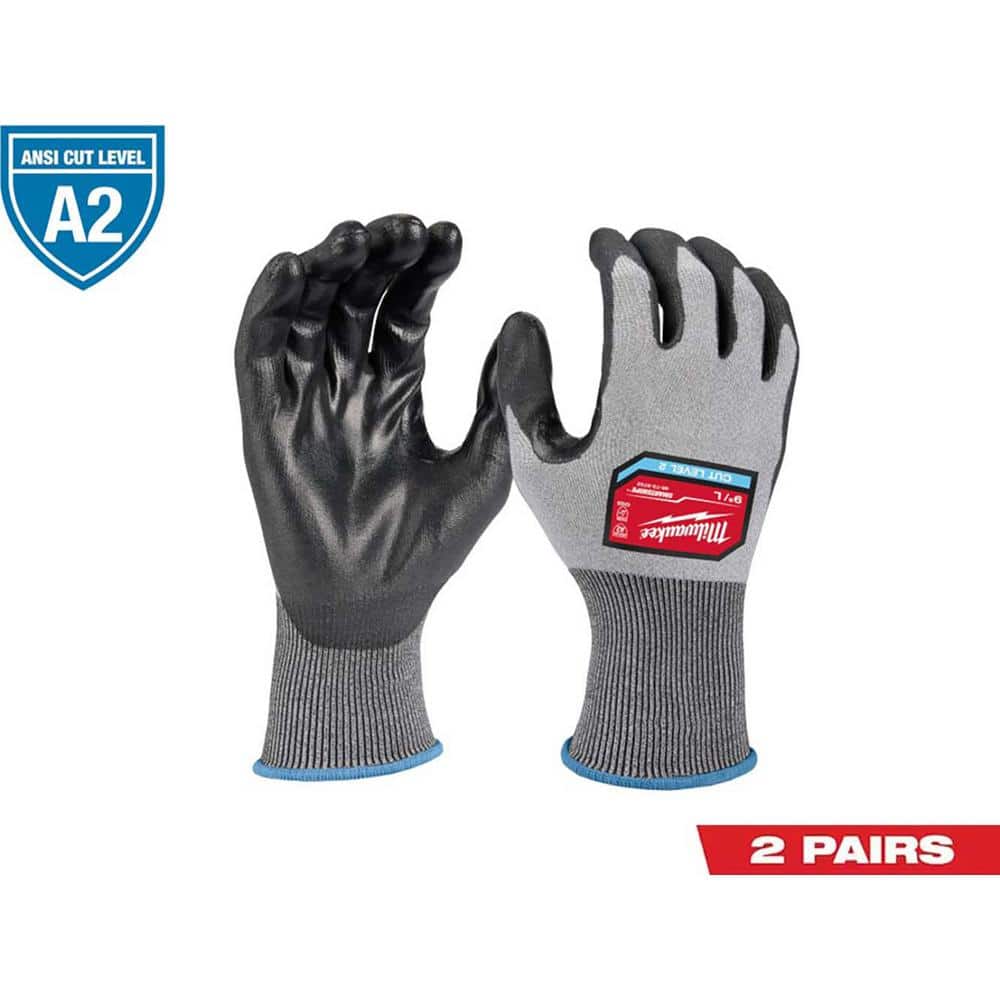 Large Gray Polyester High Dexterity Cut 2 Resistant Polyurethane Outdoor and Work Gloves (2-Pack) price history on PriceWatchPro