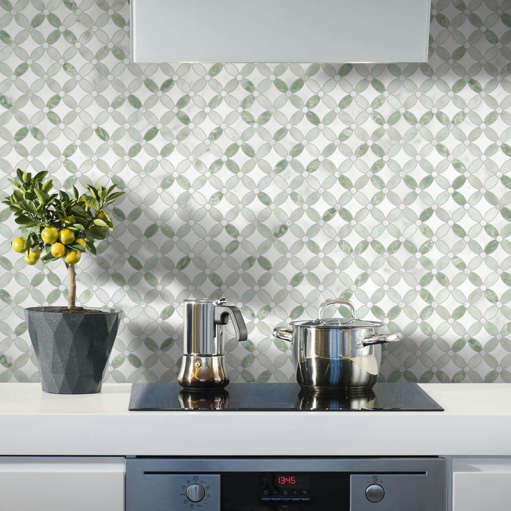 Green and Gray Marble Peel and Stick Mosaic Tile Sheets