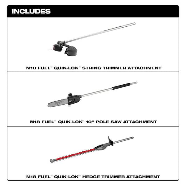 M18 FUEL QUIK-LOK 16 in. String Trimmer Attachment, Pole Saw Attachment, and Hedge Trimmer Attachment (3-Tool)