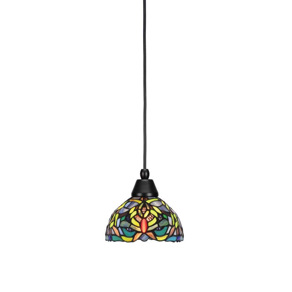 Bryson 7 in. 1-Light Matte Black Cord Pendant Light with 7 in. Kaleidoscope