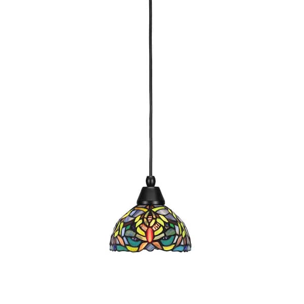 Unbranded Bryson 7 in. 1-Light Matte Black Cord Pendant Light with 7 in. Kaleidoscope Art Glass Shade, no bulb included