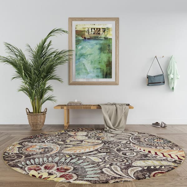 Capri Abstract Brown 6 ft. Round Indoor Area Rug