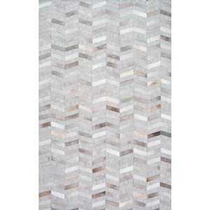 Mitch Cowhide Herringbone Silver 10 ft. x 14 ft. Area Rug