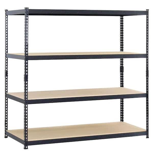 Black Label 4-Tier Powder-Coated Steel Garage Storage Shelving Unit in Black, HDF Racks (72 in. W x 72 in. H x 20 in. D)
